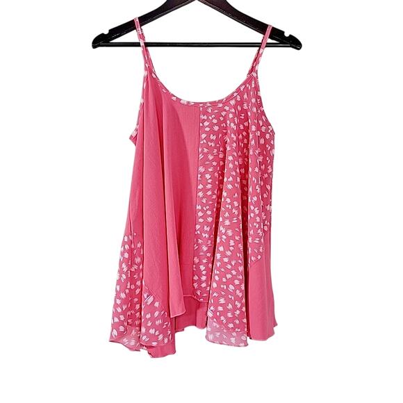 Umgee Women’s Pink Animal Print Mixed Fabric Flowy Tank Top Small NWOT - Picture 1 of 7